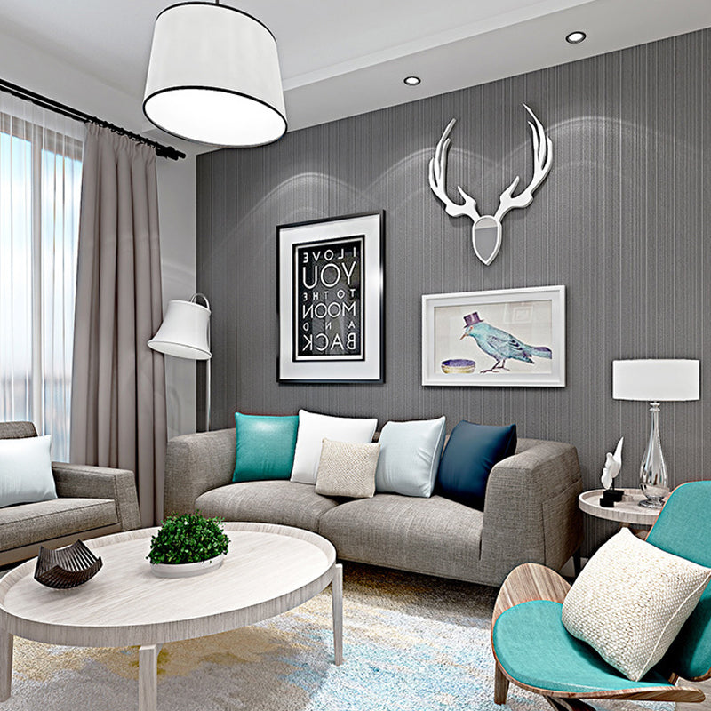 Non-Woven Wallpaper Roll 20.5"W x 31'L Contemporary Non-Pasted Wall Covering with Simple Stripe Dark Gray Clearhalo 'Modern wall decor' 'Modern' 'Wallpaper' Wall Decor' 915330