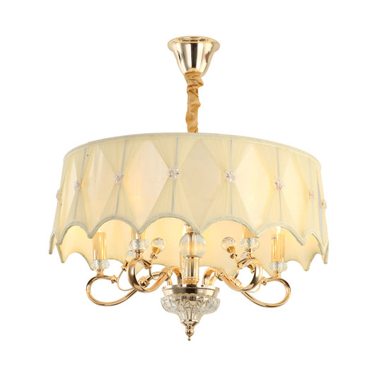 5 Bulbs Smocked Pleated Shade Chandelier Light Contemporary Beige Fabric Ceiling Pendant in Gold Clearhalo 'Ceiling Lights' 'Chandeliers' 'Modern Chandeliers' 'Modern' Lighting' 915725