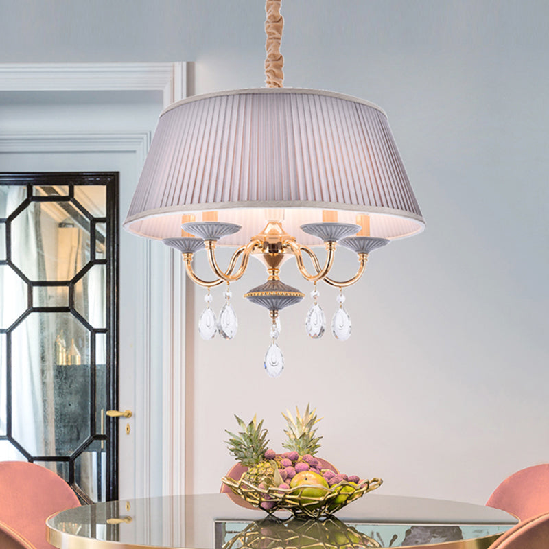 White/Grey Fabric Shade Chandelier Tapered Drum 5-Light Modernism Hanging Light Fixture Grey Clearhalo 'Ceiling Lights' 'Chandeliers' 'Modern Chandeliers' 'Modern' Lighting' 915727