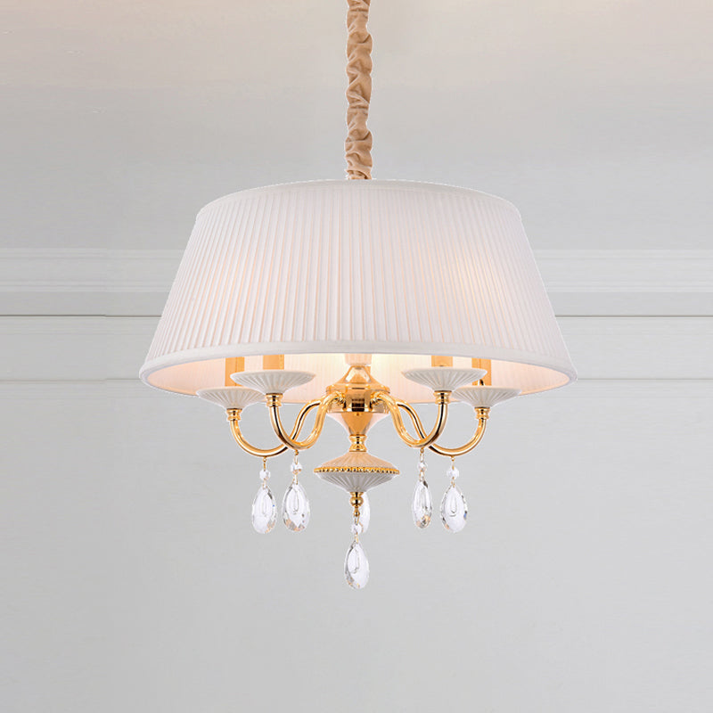 White/Grey Fabric Shade Chandelier Tapered Drum 5-Light Modernism Hanging Light Fixture White Clearhalo 'Ceiling Lights' 'Chandeliers' 'Modern Chandeliers' 'Modern' Lighting' 915731