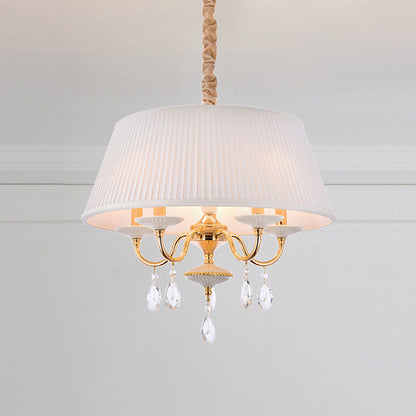 White/Grey Fabric Shade Chandelier Tapered Drum 5-Light Modernism Hanging Light Fixture White Clearhalo 'Ceiling Lights' 'Chandeliers' 'Modern Chandeliers' 'Modern' Lighting' 915731