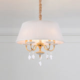 White/Grey Fabric Shade Chandelier Tapered Drum 5-Light Modernism Hanging Light Fixture White Clearhalo 'Ceiling Lights' 'Chandeliers' 'Modern Chandeliers' 'Modern' Lighting' 915731