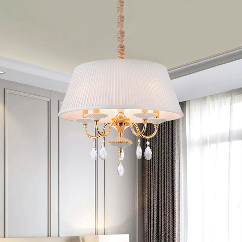 White/Grey Fabric Shade Chandelier Tapered Drum 5-Light Modernism Hanging Light Fixture Clearhalo 'Ceiling Lights' 'Chandeliers' 'Modern Chandeliers' 'Modern' Lighting' 915732