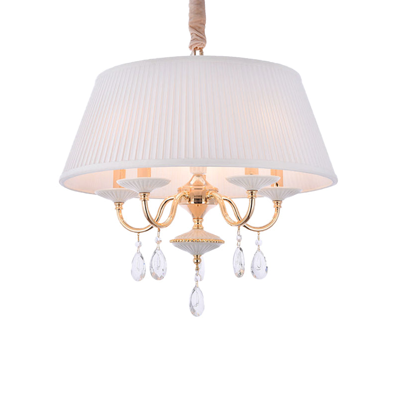 White/Grey Fabric Shade Chandelier Tapered Drum 5-Light Modernism Hanging Light Fixture Clearhalo 'Ceiling Lights' 'Chandeliers' 'Modern Chandeliers' 'Modern' Lighting' 915733