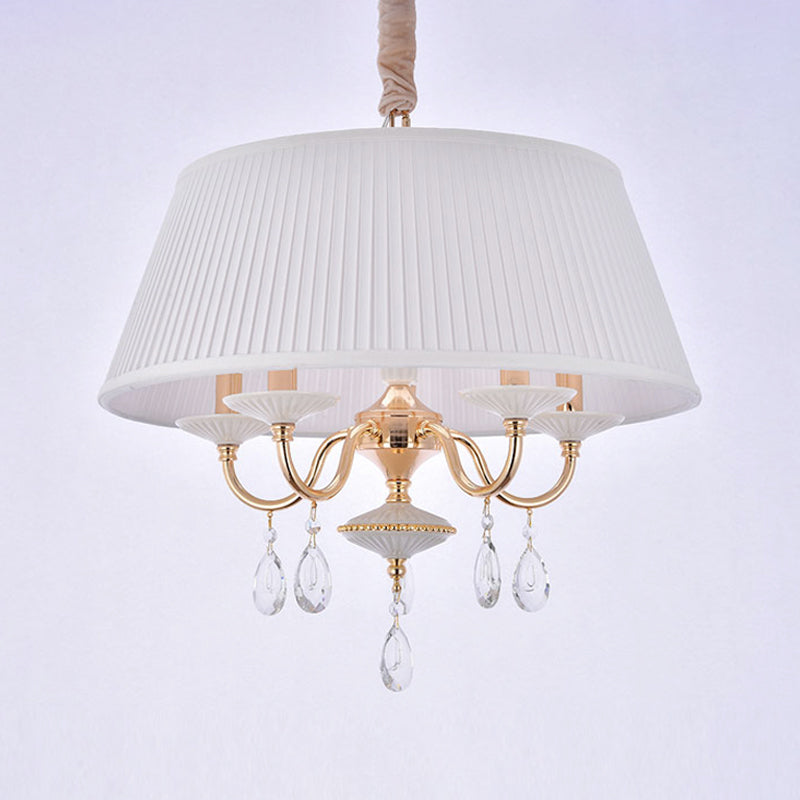 White/Grey Fabric Shade Chandelier Tapered Drum 5-Light Modernism Hanging Light Fixture Clearhalo 'Ceiling Lights' 'Chandeliers' 'Modern Chandeliers' 'Modern' Lighting' 915734