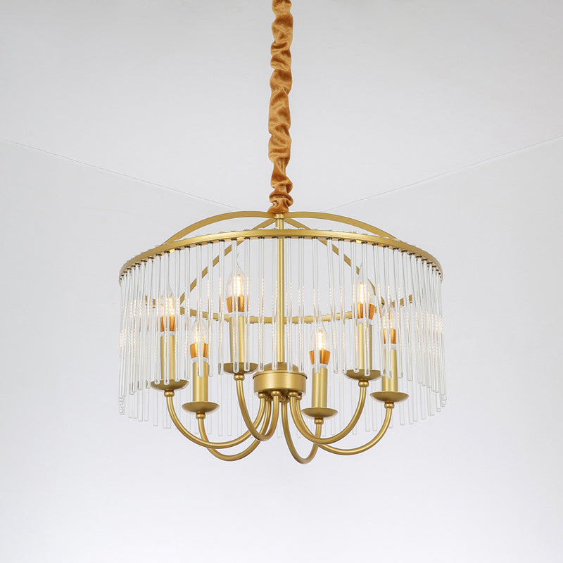Round Chandelier Lighting Minimalist 6-Head Clear Crystal Ceiling Suspension Lamp with Candlestick Design Clearhalo 'Ceiling Lights' 'Chandeliers' 'Clear' 'Industrial' 'Modern Chandeliers' 'Modern' 'Tiffany' 'Traditional Chandeliers' Lighting' 915736