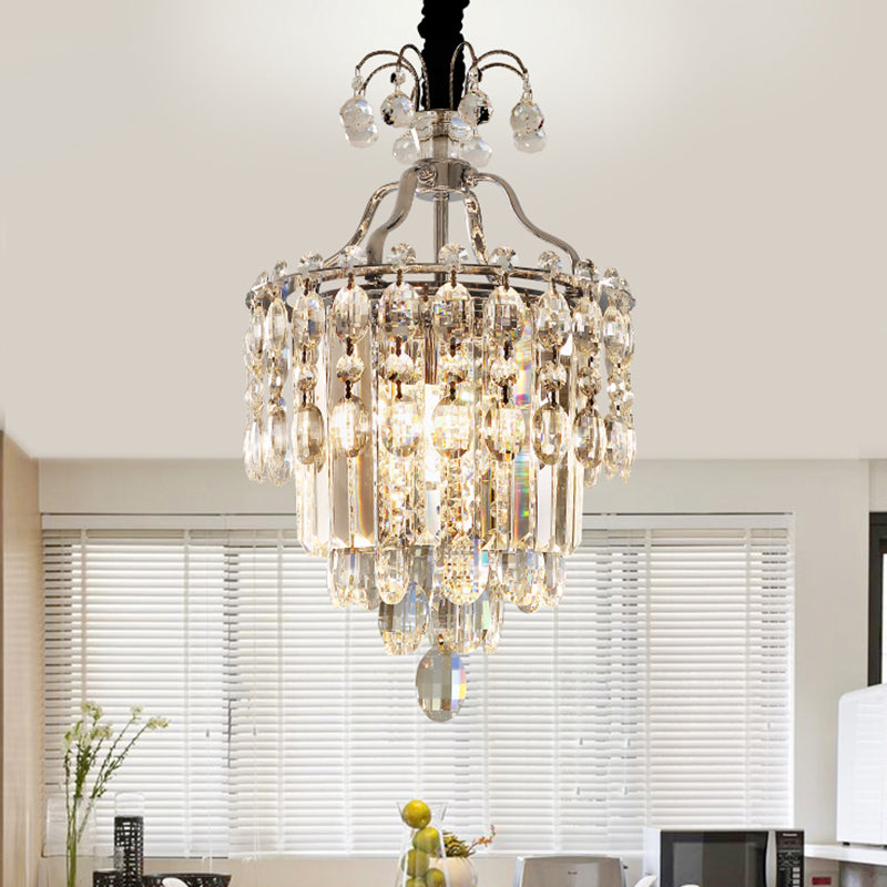 Nordic Droplet Chandelier Light Fixture Clear Crystal Block 3 Bulbs Hanging Ceiling Light for Dining Room Clear Clearhalo 'Ceiling Lights' 'Chandeliers' 'Clear' 'Industrial' 'Modern Chandeliers' 'Modern' 'Tiffany' 'Traditional Chandeliers' Lighting' 915743