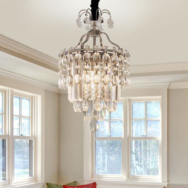 Nordic Droplet Chandelier Light Fixture Clear Crystal Block 3 Bulbs Hanging Ceiling Light for Dining Room Clearhalo 'Ceiling Lights' 'Chandeliers' 'Clear' 'Industrial' 'Modern Chandeliers' 'Modern' 'Tiffany' 'Traditional Chandeliers' Lighting' 915744