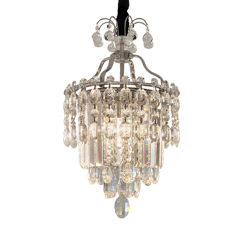 Nordic Droplet Chandelier Light Fixture Clear Crystal Block 3 Bulbs Hanging Ceiling Light for Dining Room Clearhalo 'Ceiling Lights' 'Chandeliers' 'Clear' 'Industrial' 'Modern Chandeliers' 'Modern' 'Tiffany' 'Traditional Chandeliers' Lighting' 915745
