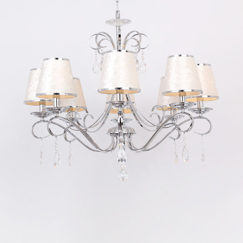 Conical Fabric Shade Pendant Chandelier Modern 8 Heads Bedroom Candle Ceiling Hang Fixture in Beige Clearhalo 'Ceiling Lights' 'Chandeliers' 'Modern Chandeliers' 'Modern' Lighting' 915753