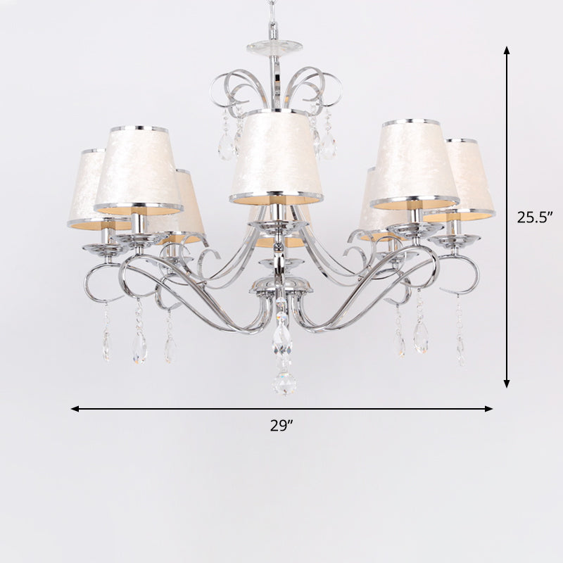 Conical Fabric Shade Pendant Chandelier Modern 8 Heads Bedroom Candle Ceiling Hang Fixture in Beige Clearhalo 'Ceiling Lights' 'Chandeliers' 'Modern Chandeliers' 'Modern' Lighting' 915754