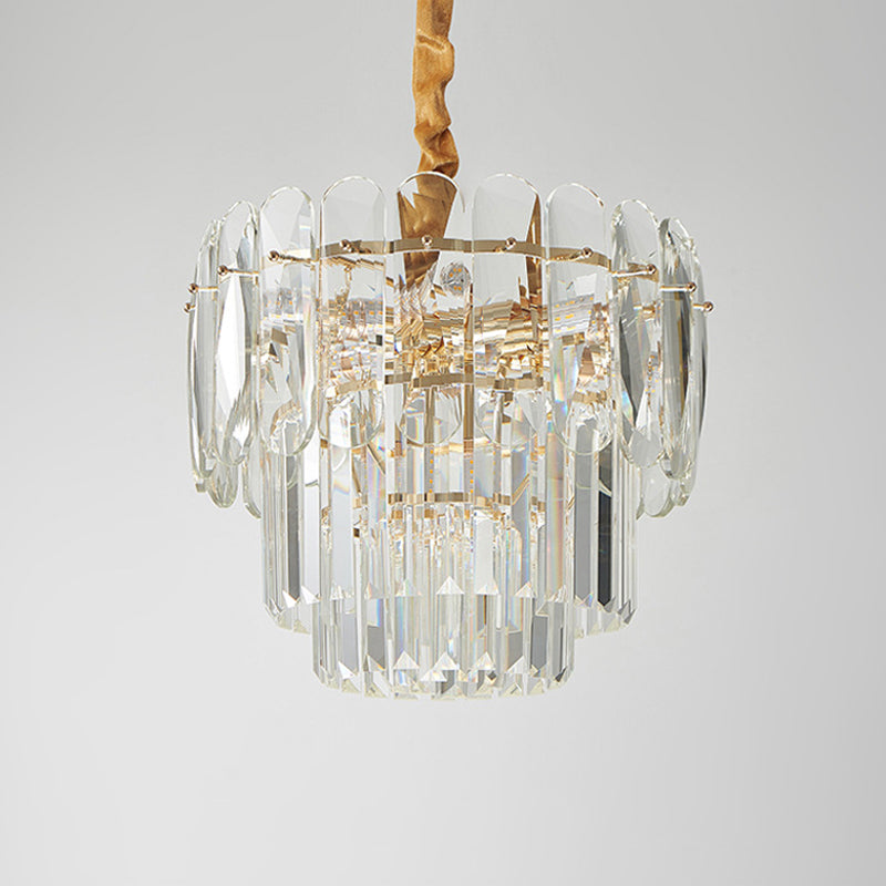 3-Layer Round Chandelier Lamp Nordic 8-Bulb Clear Crystal Block Ceiling Pendant Light Clearhalo 'Ceiling Lights' 'Chandeliers' 'Clear' 'Industrial' 'Modern Chandeliers' 'Modern' 'Tiffany' 'Traditional Chandeliers' Lighting' 915781