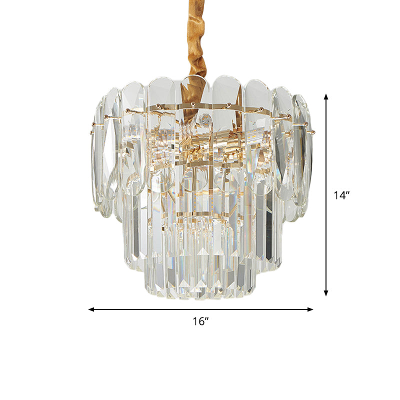 3-Layer Round Chandelier Lamp Nordic 8-Bulb Clear Crystal Block Ceiling Pendant Light Clearhalo 'Ceiling Lights' 'Chandeliers' 'Clear' 'Industrial' 'Modern Chandeliers' 'Modern' 'Tiffany' 'Traditional Chandeliers' Lighting' 915782