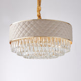 Drum Ceiling Light Post Modern 10-Light Clear Crystal Chandelier Light Fixture with Leatherwear Shade Clearhalo 'Ceiling Lights' 'Chandeliers' 'Clear' 'Industrial' 'Modern Chandeliers' 'Modern' 'Tiffany' 'Traditional Chandeliers' Lighting' 915785
