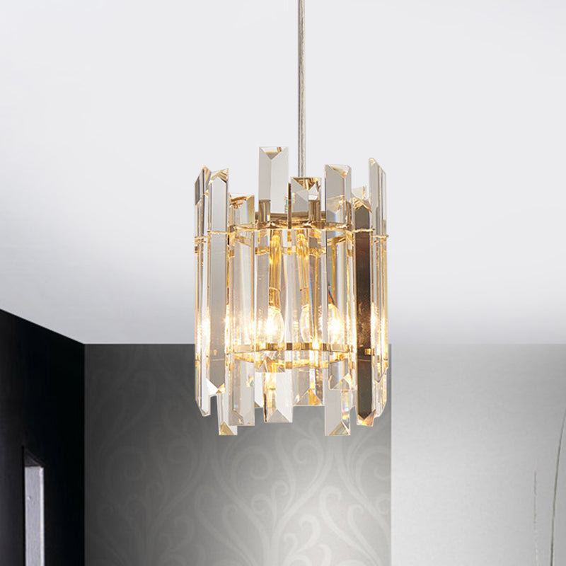 Clear Crystal Block Ceiling Chandelier Nordic Cylinder 2 Bulbs Hanging ...