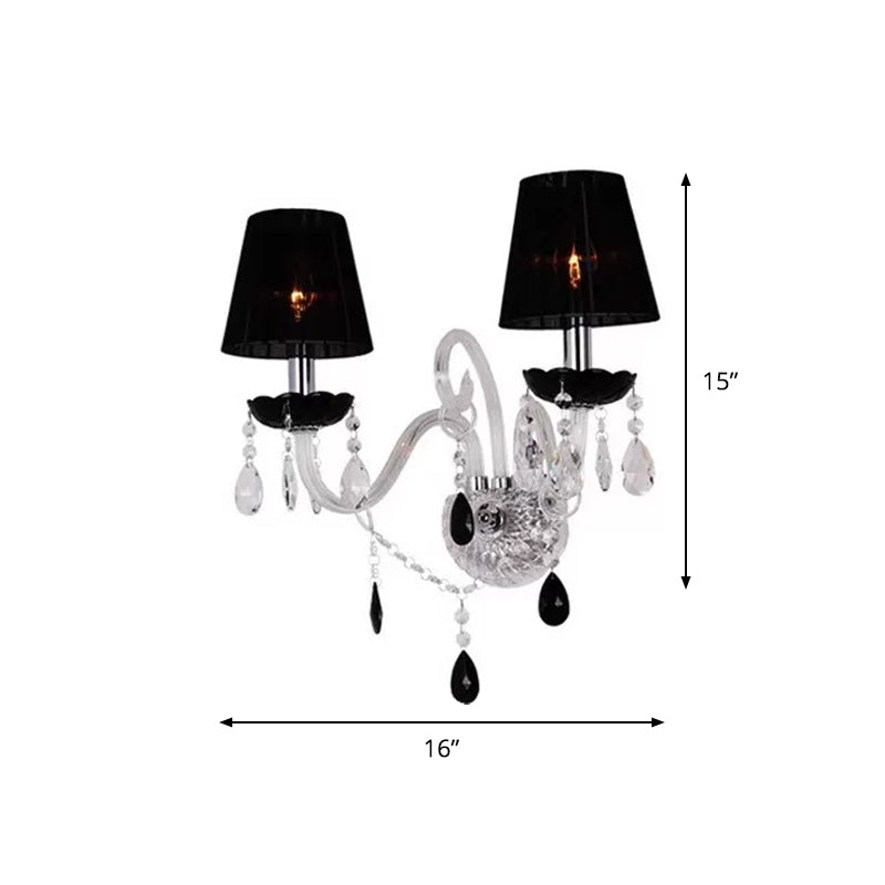 2-Head Pleated Linen Shade Wall Sconce Light European Black Crystal Wall Mount Light Fixture Clearhalo 'Modern wall lights' 'Modern' 'Wall Lamps & Sconces' 'Wall Lights' Lighting' 915852