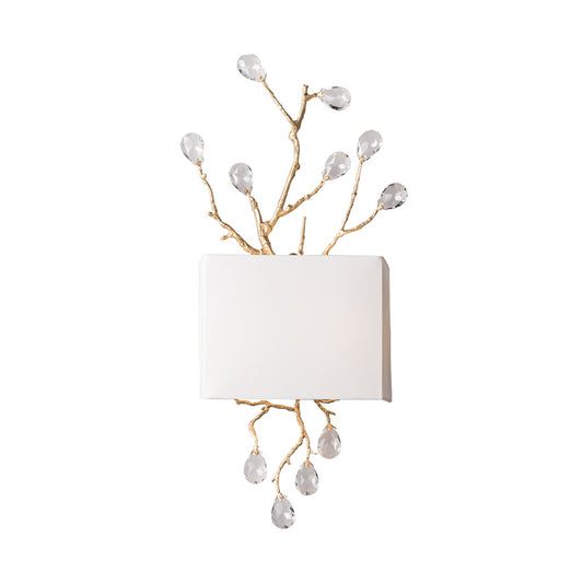 White Branch 2-Bulb Wall Sconce Lighting Minimalist Crystal Bead Wall Mounted Light Fixture with Fabric Shade Clearhalo 'Modern wall lights' 'Modern' 'Wall Lamps & Sconces' 'Wall Lights' Lighting' 915922