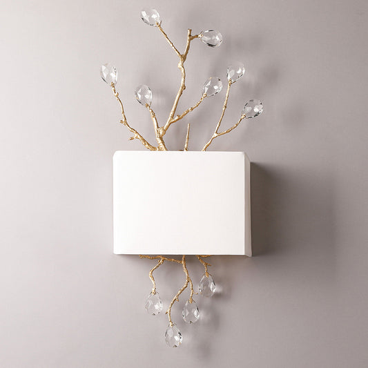 White Branch 2-Bulb Wall Sconce Lighting Minimalist Crystal Bead Wall Mounted Light Fixture with Fabric Shade Clearhalo 'Modern wall lights' 'Modern' 'Wall Lamps & Sconces' 'Wall Lights' Lighting' 915923