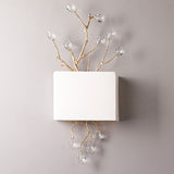 White Branch 2-Bulb Wall Sconce Lighting Minimalist Crystal Bead Wall Mounted Light Fixture with Fabric Shade Clearhalo 'Modern wall lights' 'Modern' 'Wall Lamps & Sconces' 'Wall Lights' Lighting' 915923