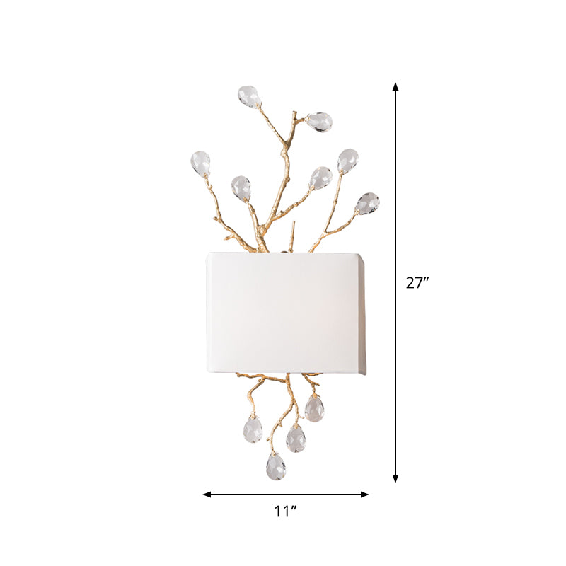 White Branch 2-Bulb Wall Sconce Lighting Minimalist Crystal Bead Wall Mounted Light Fixture with Fabric Shade Clearhalo 'Modern wall lights' 'Modern' 'Wall Lamps & Sconces' 'Wall Lights' Lighting' 915924