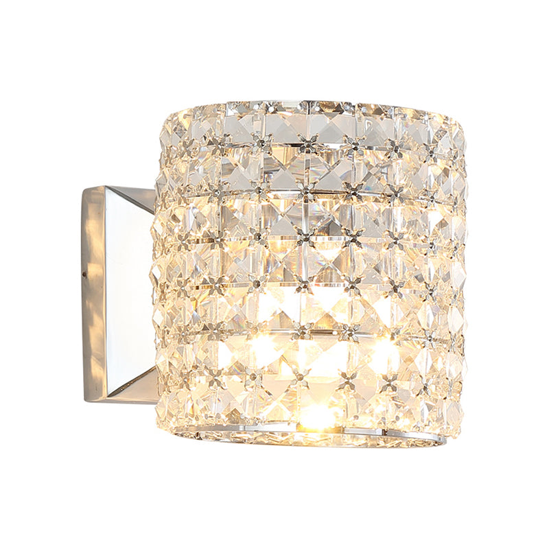 Clear Crystal Block Wall Light Sconce Cylinder 1-Light Contemporary Wall Lighting Fixture Clearhalo 'Modern wall lights' 'Modern' 'Wall Lamps & Sconces' 'Wall Lights' Lighting' 915926