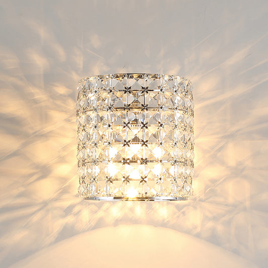 Clear Crystal Block Wall Light Sconce Cylinder 1-Light Contemporary Wall Lighting Fixture Clearhalo 'Modern wall lights' 'Modern' 'Wall Lamps & Sconces' 'Wall Lights' Lighting' 915927