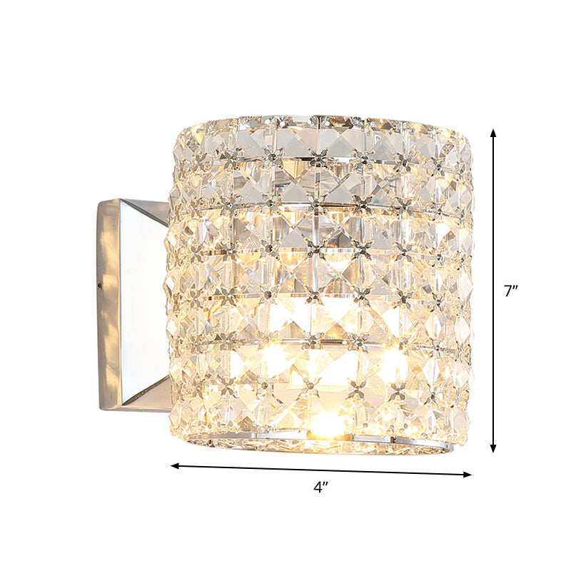 Clear Crystal Block Wall Light Sconce Cylinder 1-Light Contemporary ...