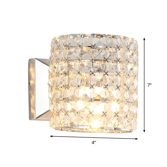Clear Crystal Block Wall Light Sconce Cylinder 1-Light Contemporary Wall Lighting Fixture Clearhalo 'Modern wall lights' 'Modern' 'Wall Lamps & Sconces' 'Wall Lights' Lighting' 915928