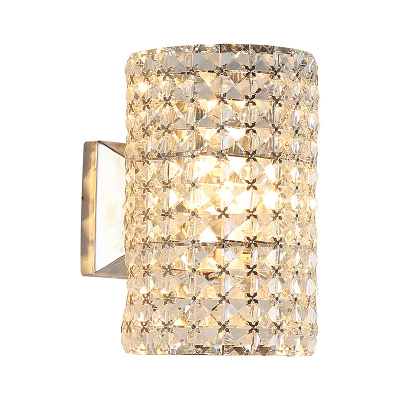 Cylindrical Sconce Light Fixture Minimalist 1 Light Clear Crystal Shade Block Wall Lighting Idea Clearhalo 'Modern wall lights' 'Modern' 'Wall Lamps & Sconces' 'Wall Lights' Lighting' 915930