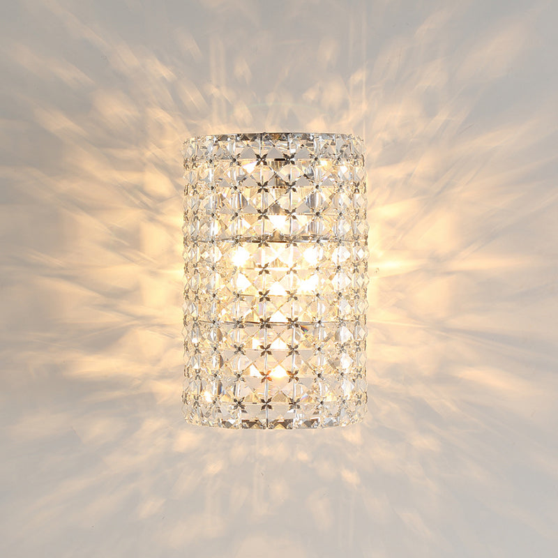 Cylindrical Sconce Light Fixture Minimalist 1 Light Clear Crystal Shade Block Wall Lighting Idea Clearhalo 'Modern wall lights' 'Modern' 'Wall Lamps & Sconces' 'Wall Lights' Lighting' 915931