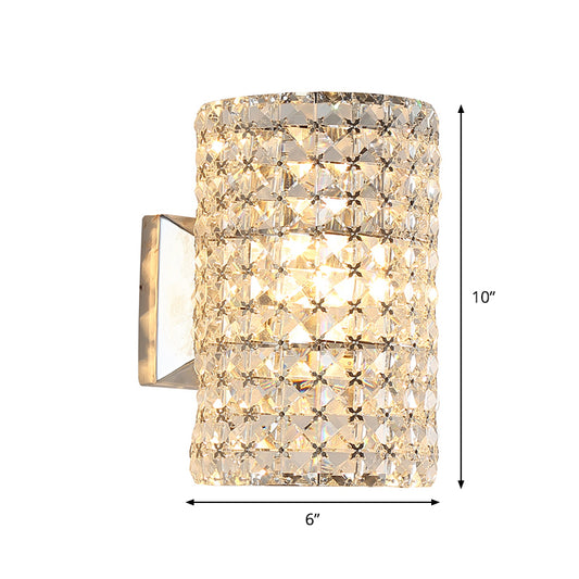 Cylindrical Sconce Light Fixture Minimalist 1 Light Clear Crystal Shade Block Wall Lighting Idea Clearhalo 'Modern wall lights' 'Modern' 'Wall Lamps & Sconces' 'Wall Lights' Lighting' 915932
