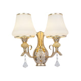 2-Light Wall Sconce Lighting with Bell Shade Ribbed Glass Nordic Living Room Wall Mounted Light Fixture in Gold Clearhalo 'Modern wall lights' 'Modern' 'Wall Lamps & Sconces' 'Wall Lights' Lighting' 915934