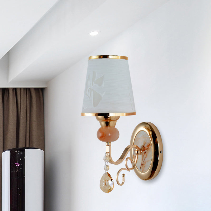 Gold Wall Sconce Contemporary 1 Light Textured Glass Wall Mount Light Fixture for Living Room Clearhalo 'Modern wall lights' 'Modern' 'Wall Lamps & Sconces' 'Wall Lights' Lighting' 915942