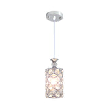1 Head Dining Room Hanging Lighting Modern Silver Pendulum Lamp with Cylinder Crystal Encrusted Shade Clearhalo 'Ceiling Lights' 'Modern Pendants' 'Modern' 'Pendant Lights' 'Pendants' Lighting' 916257