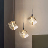 Clear Crystal Glass Cube Pendant Lighting Simple 1 Light LED Hanging Ceiling Lamp in Black Clearhalo 'Ceiling Lights' 'Modern Pendants' 'Modern' 'Pendant Lights' 'Pendants' Lighting' 916272