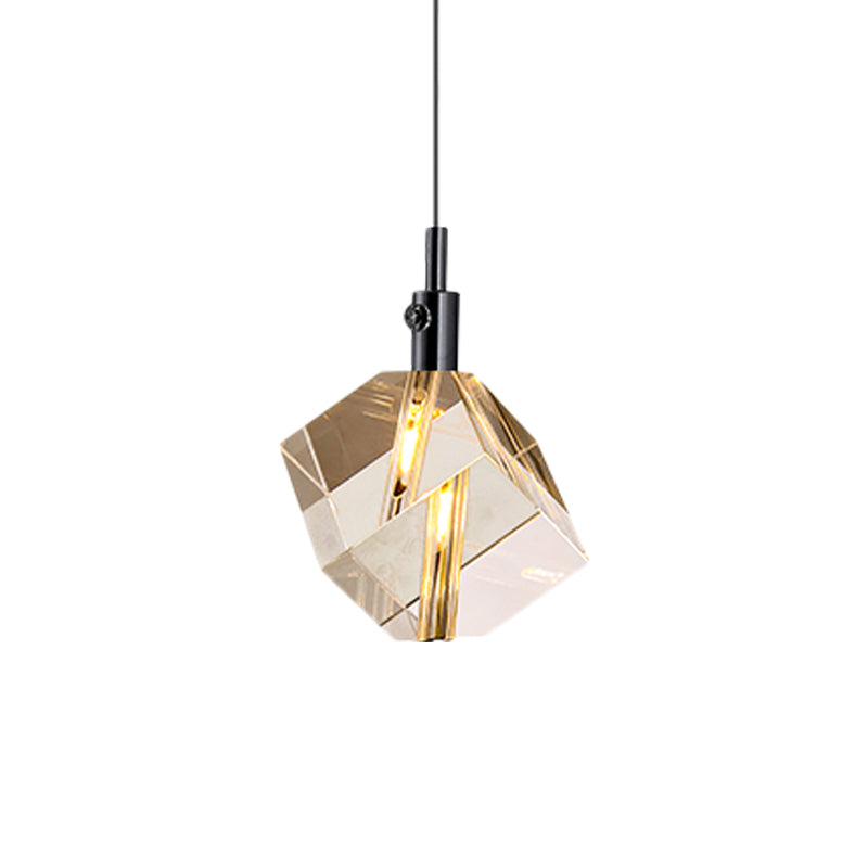 Clear Crystal Glass Cube Pendant Lighting Simple 1 Light LED Hanging Ceiling Lamp in Black Clearhalo 'Ceiling Lights' 'Modern Pendants' 'Modern' 'Pendant Lights' 'Pendants' Lighting' 916273