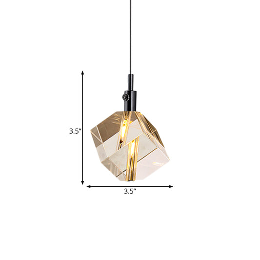 Clear Crystal Glass Cube Pendant Lighting Simple 1 Light LED Hanging Ceiling Lamp in Black Clearhalo 'Ceiling Lights' 'Modern Pendants' 'Modern' 'Pendant Lights' 'Pendants' Lighting' 916274