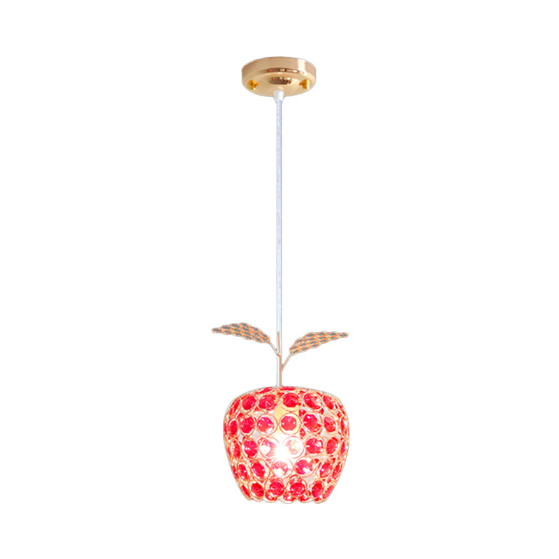 Red Crystal-Encrusted Apple Shape Pendant Contemporary 1 Light Hanging Ceiling Lamp in Gold Clearhalo 'Ceiling Lights' 'Modern Pendants' 'Modern' 'Pendant Lights' 'Pendants' Lighting' 916280
