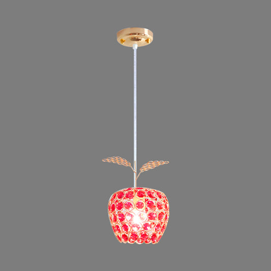 Red Crystal-Encrusted Apple Shape Pendant Contemporary 1 Light Hanging Ceiling Lamp in Gold Clearhalo 'Ceiling Lights' 'Modern Pendants' 'Modern' 'Pendant Lights' 'Pendants' Lighting' 916281