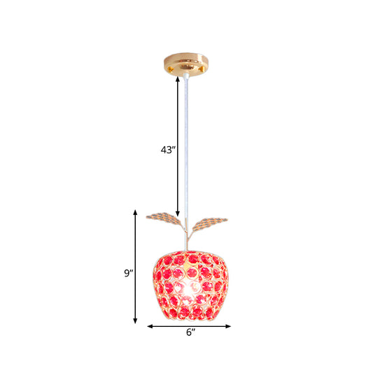 Red Crystal-Encrusted Apple Shape Pendant Contemporary 1 Light Hanging Ceiling Lamp in Gold Clearhalo 'Ceiling Lights' 'Modern Pendants' 'Modern' 'Pendant Lights' 'Pendants' Lighting' 916282