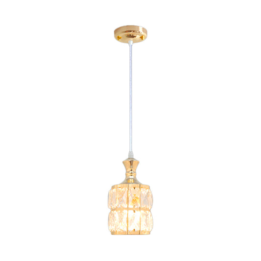 Modern Cylinder Hanging Lamp Kit Crystal Block 1 Head Dining Room Pendulum Light in Gold Clearhalo 'Ceiling Lights' 'Modern Pendants' 'Modern' 'Pendant Lights' 'Pendants' Lighting' 916284