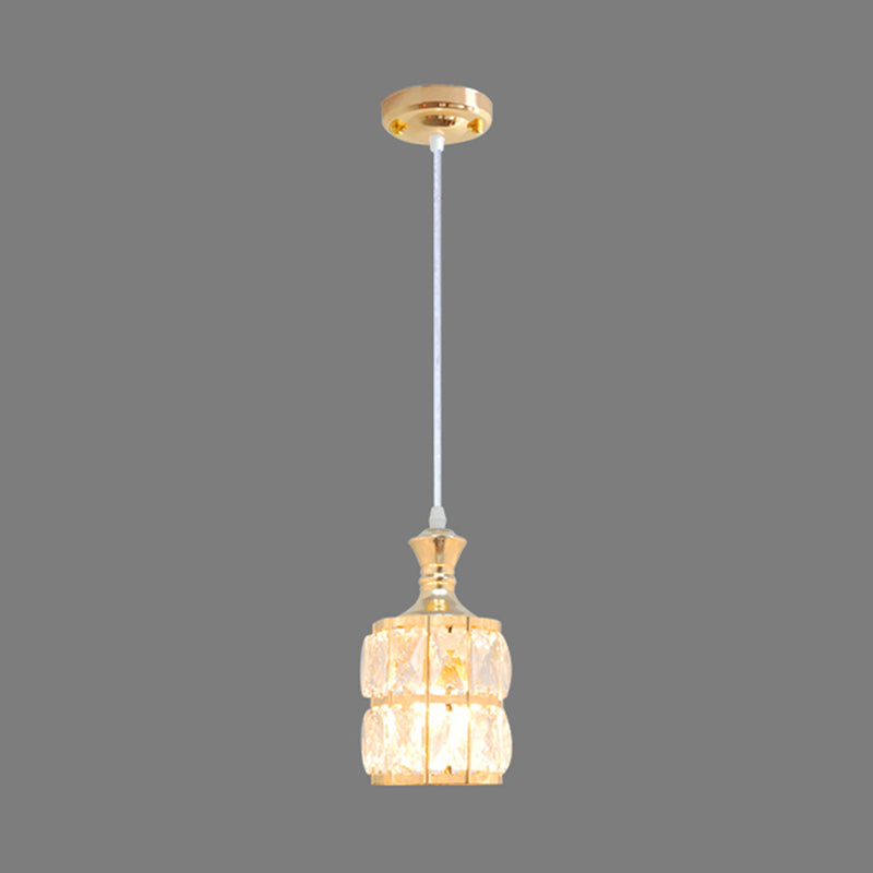Modern Cylinder Hanging Lamp Kit Crystal Block 1 Head Dining Room Pendulum Light in Gold Clearhalo 'Ceiling Lights' 'Modern Pendants' 'Modern' 'Pendant Lights' 'Pendants' Lighting' 916285