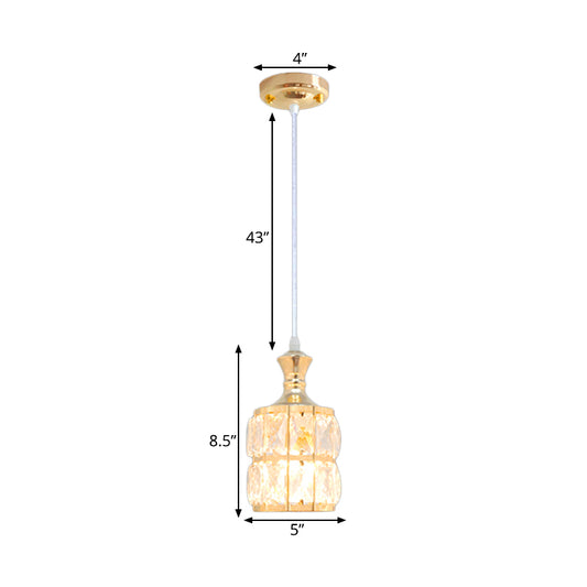 Modern Cylinder Hanging Lamp Kit Crystal Block 1 Head Dining Room Pendulum Light in Gold Clearhalo 'Ceiling Lights' 'Modern Pendants' 'Modern' 'Pendant Lights' 'Pendants' Lighting' 916286