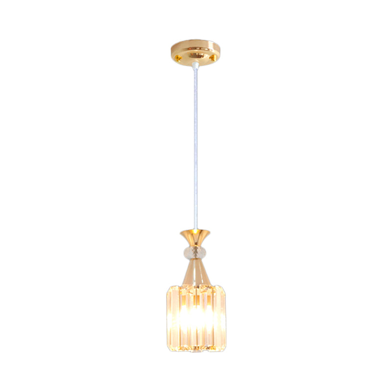 Crystal Prisms Cylinder Ceiling Light Fixture Simple Single Suspension Pendant in Gold Clearhalo 'Ceiling Lights' 'Modern Pendants' 'Modern' 'Pendant Lights' 'Pendants' Lighting' 916292