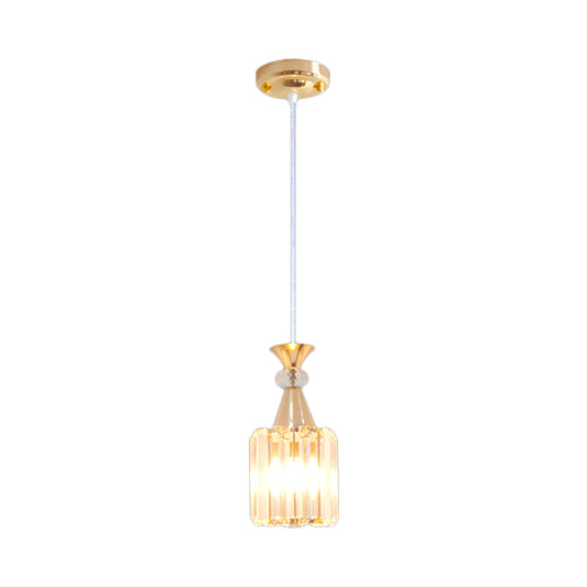 Crystal Prisms Cylinder Ceiling Light Fixture Simple Single Suspension Pendant in Gold Clearhalo 'Ceiling Lights' 'Modern Pendants' 'Modern' 'Pendant Lights' 'Pendants' Lighting' 916292
