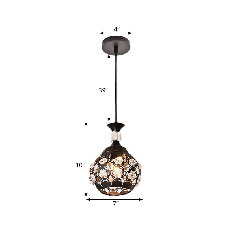 Hollow Out Flower Iron Suspension Light Modern 1-Head Black Finish Pendulum Lamp with Crystal Accent Clearhalo 'Ceiling Lights' 'Modern Pendants' 'Modern' 'Pendant Lights' 'Pendants' Lighting' 916298
