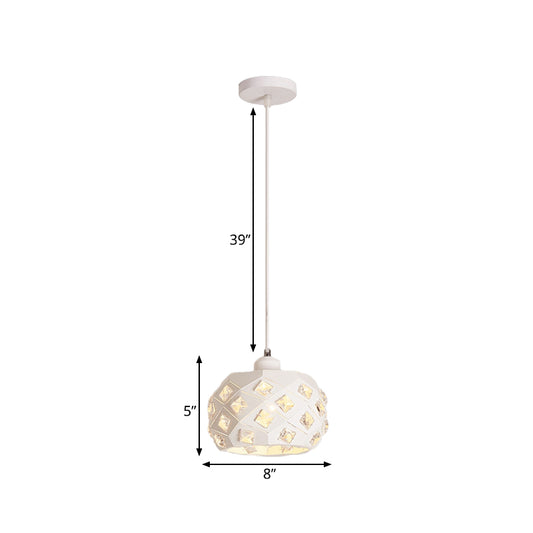 Single Dining Room Pendulum Light Minimal White Finish Crystal Hanging Lamp with Drum Iron Shade Clearhalo 'Ceiling Lights' 'Modern Pendants' 'Modern' 'Pendant Lights' 'Pendants' Lighting' 916302
