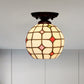 Bell/Globe Flush Light Fixture Tiffany White Grid Glass Single Beige Flush Mount Ceiling Light with Jewels Clearhalo 'Ceiling Lights' 'Close To Ceiling Lights' 'Close to ceiling' 'Flush mount' Lighting' 916316
