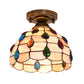 Handmade Shell Bowl Ceiling Lamp Tiffany Single-Bulb Blue/Light Blue/Beige Flush Mount with Gem-Like Cabochons Clearhalo 'Ceiling Lights' 'Close To Ceiling Lights' 'Close to ceiling' 'Flush mount' Lighting' 916336