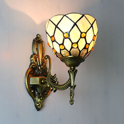 1 Light Bowl Wall Light Beige Glass Vintage Loft Sconce Lighting for Dining Room Clearhalo 'Cast Iron' 'Glass' 'Industrial' 'Middle century wall lights' 'Modern' 'Tiffany wall lights' 'Tiffany' 'Traditional wall lights' 'Wall Lamps & Sconces' 'Wall Lights' Lighting' 91634